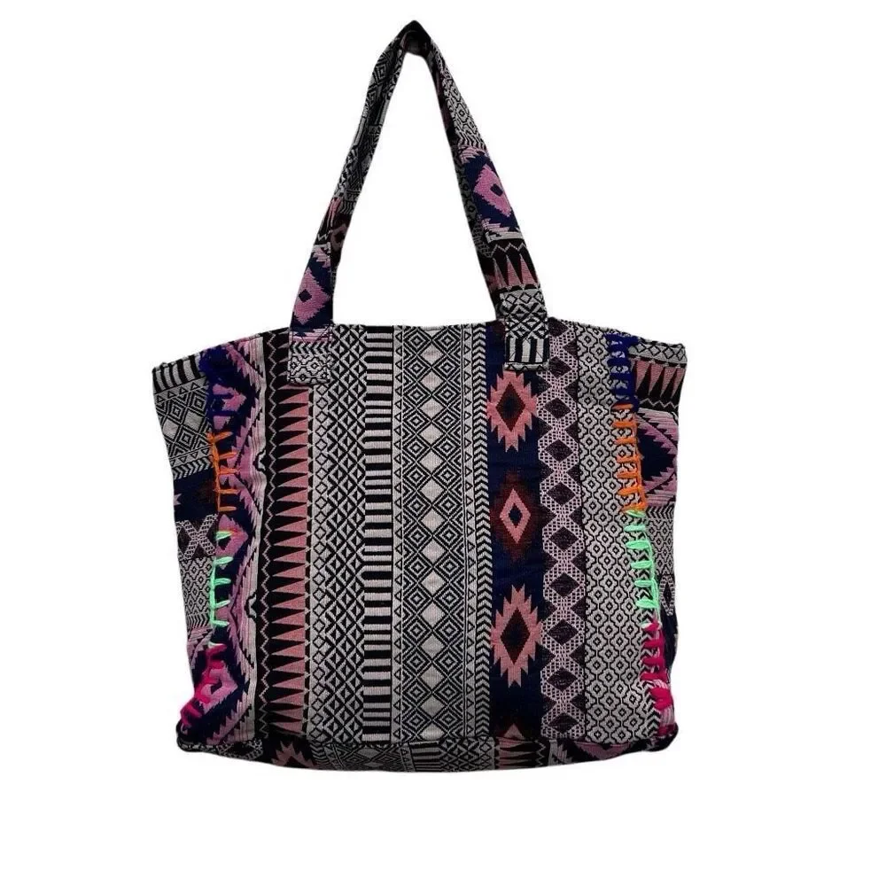 NWOT Boho Shoulder Tote Bag Women's Large Multicolor Aztec Tribal Ethnic Design